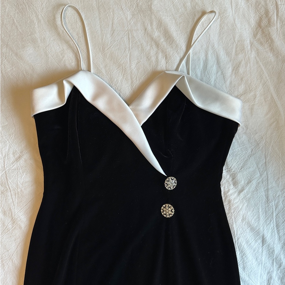 Betsy & Adam Tuxedo Black White 1990's Vintage Dress
